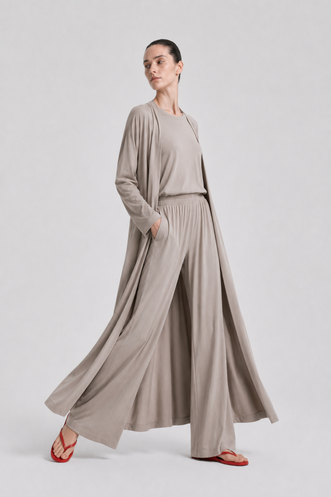 Relaxia | 3 lü Kimono Pantolon Tişört Takım Taş Gri