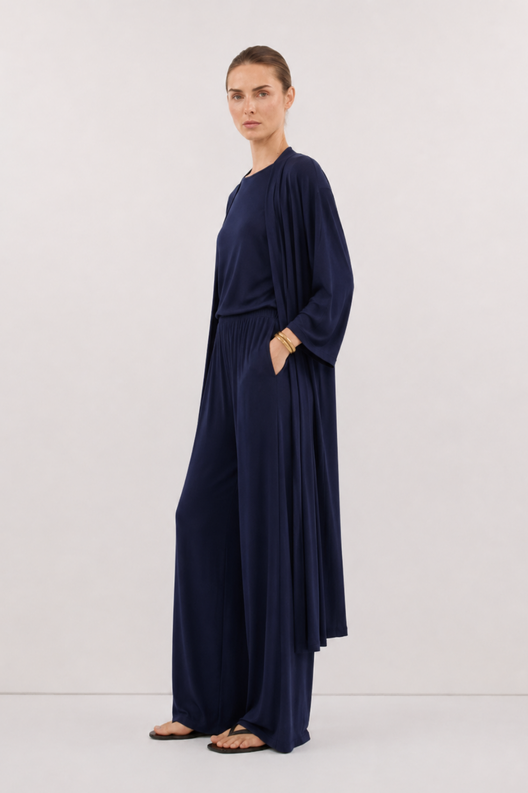 Relaxia | 3 lü Kimono Pantolon Tişört Takım Lacivert
