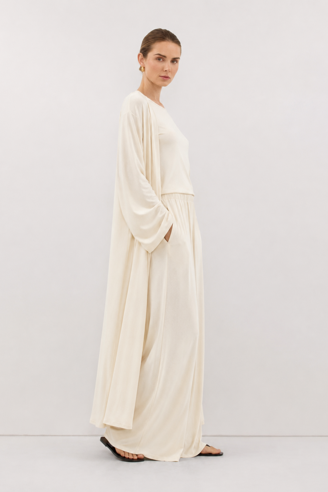 Relaxia | 3 lü Kimono Pantolon Tişört Takım Ekru