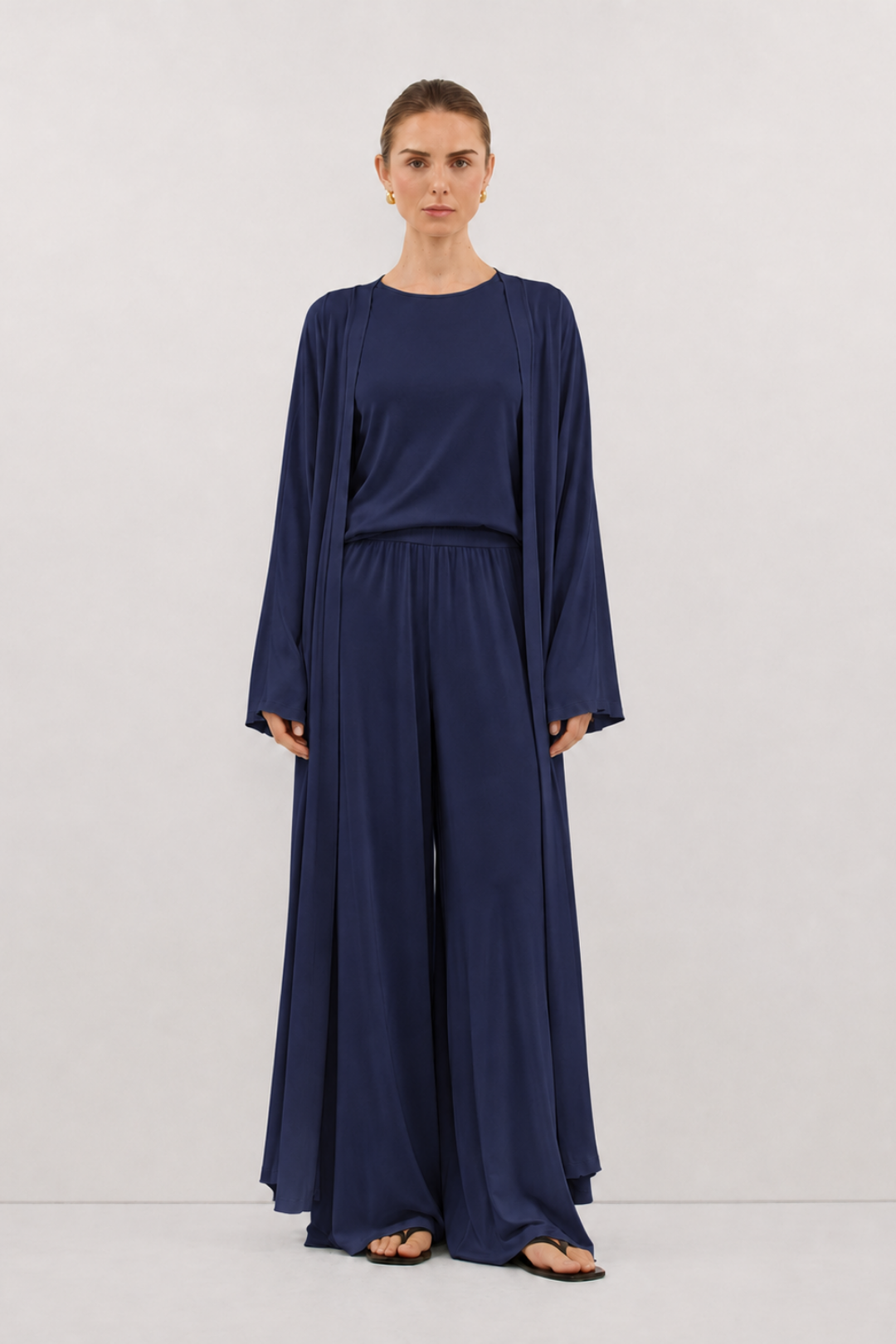 Relaxia | 3 lü Kimono Pantolon Tişört Takım İndigo