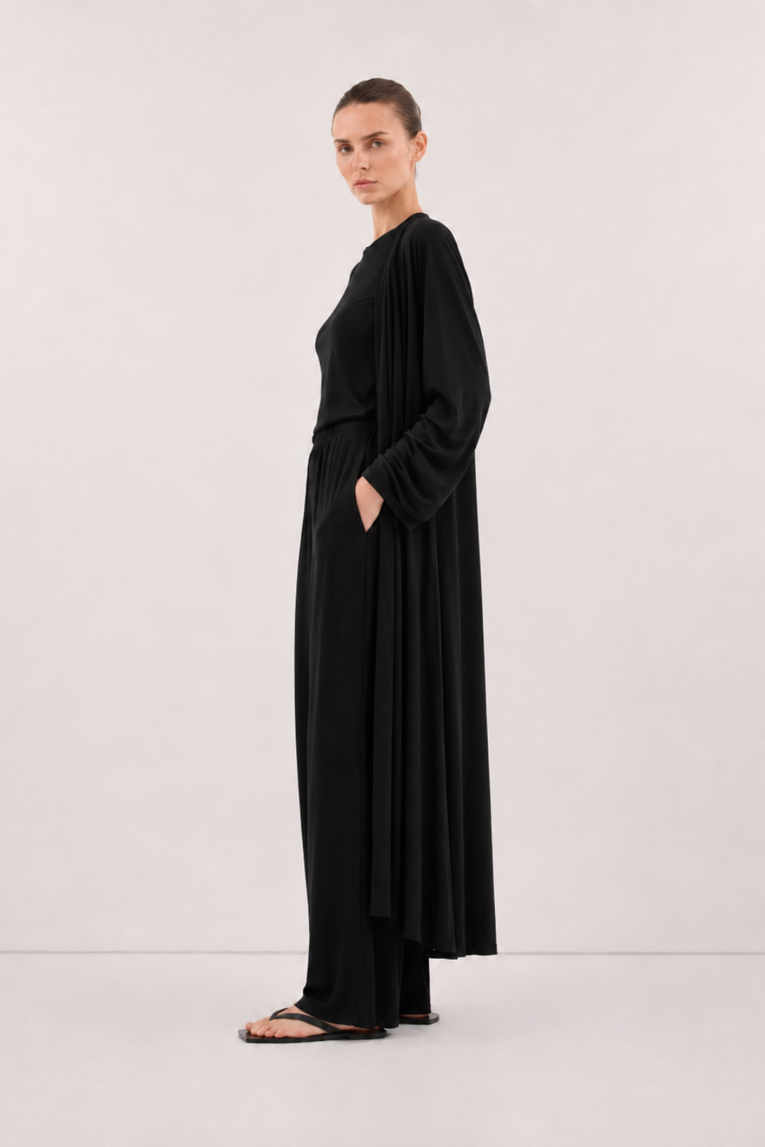 Relaxia | 3 lü Kimono Pantolon Tişört Takım Siyah