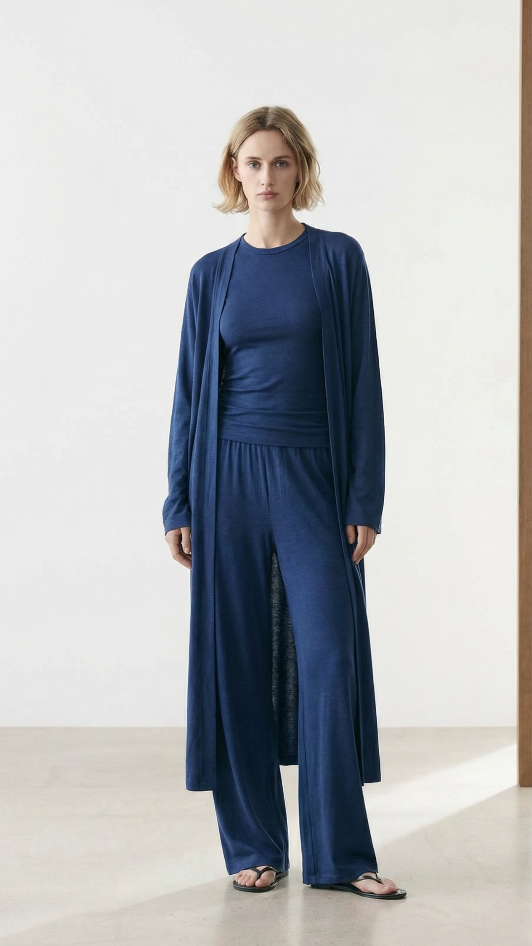 RELAXIA | 3'lü Kimono Takım: Kimono, T-shirt ve Beli Lastikli Pantolon İndigo