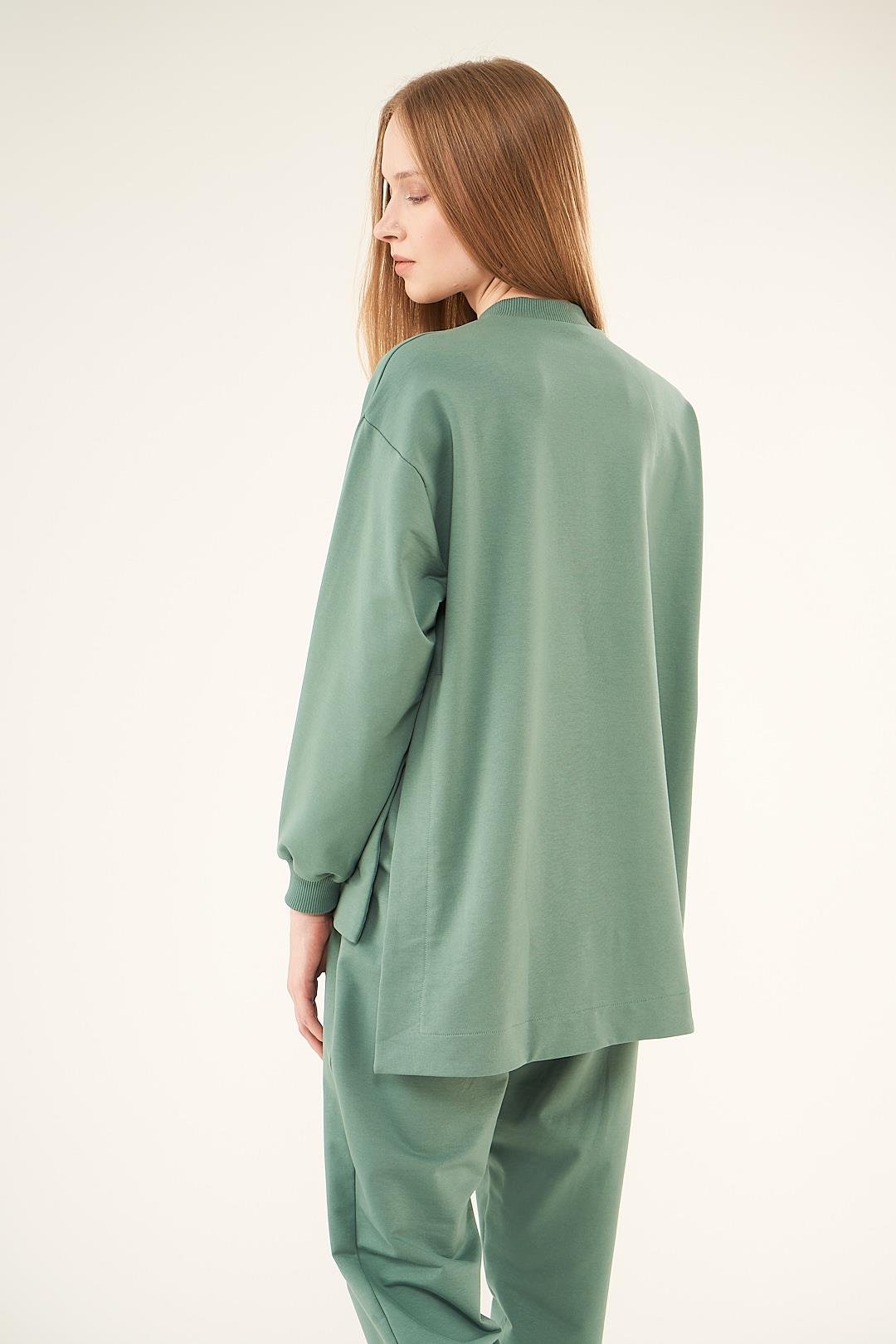 Ribanalı Pervazlı Sweatshirt Yeşil
