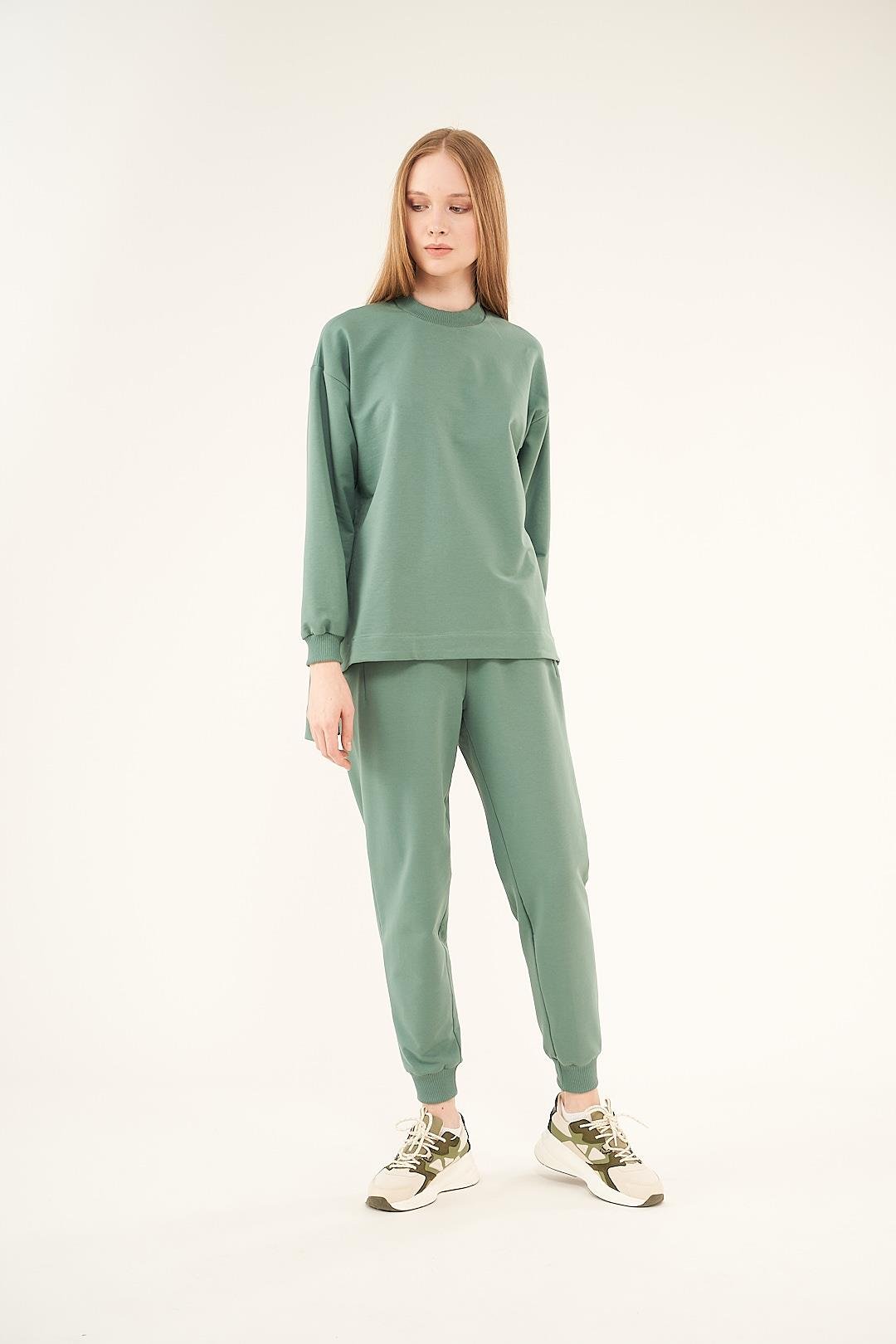 Ribanalı Pervazlı Sweatshirt Yeşil