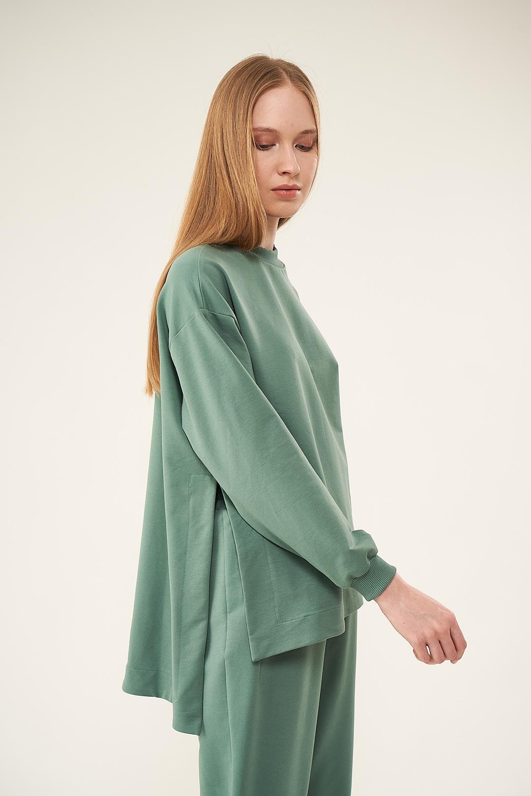 Ribanalı Pervazlı Sweatshirt Yeşil