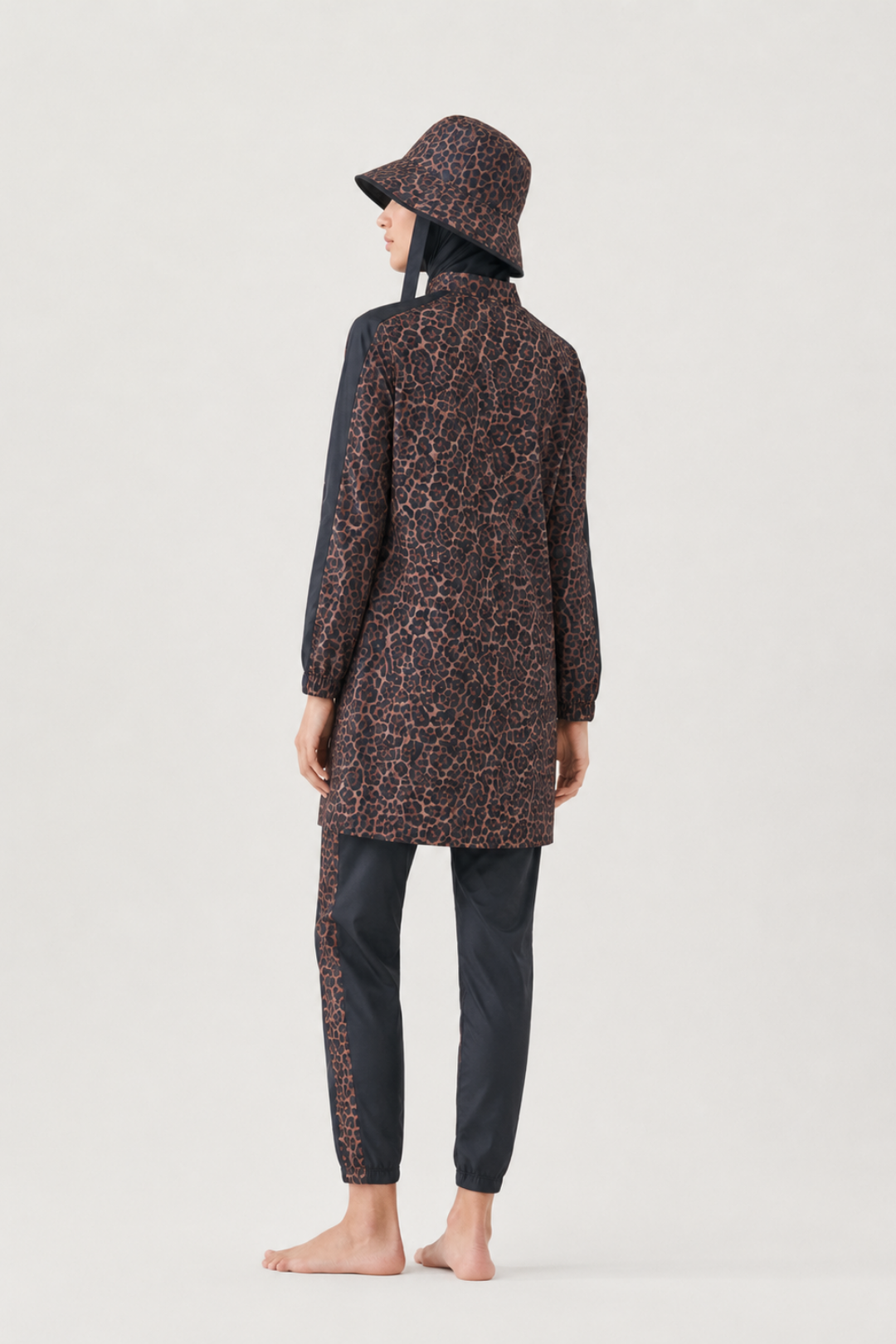 SOLARA WİLD | Leopar Desen Siyah Tesettür Mayo 5 li Set
