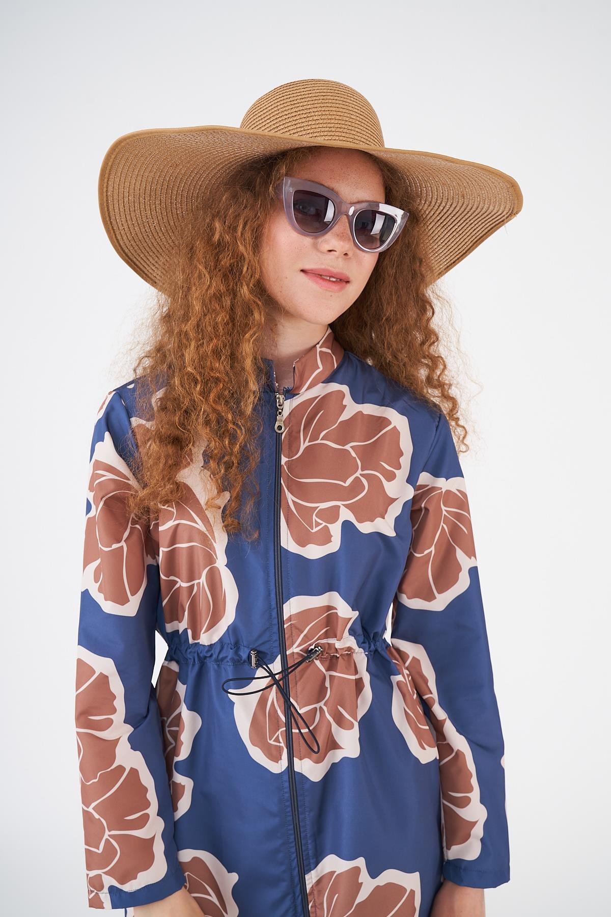 Stopper Flower Pattern Covered Swimsuit indigo