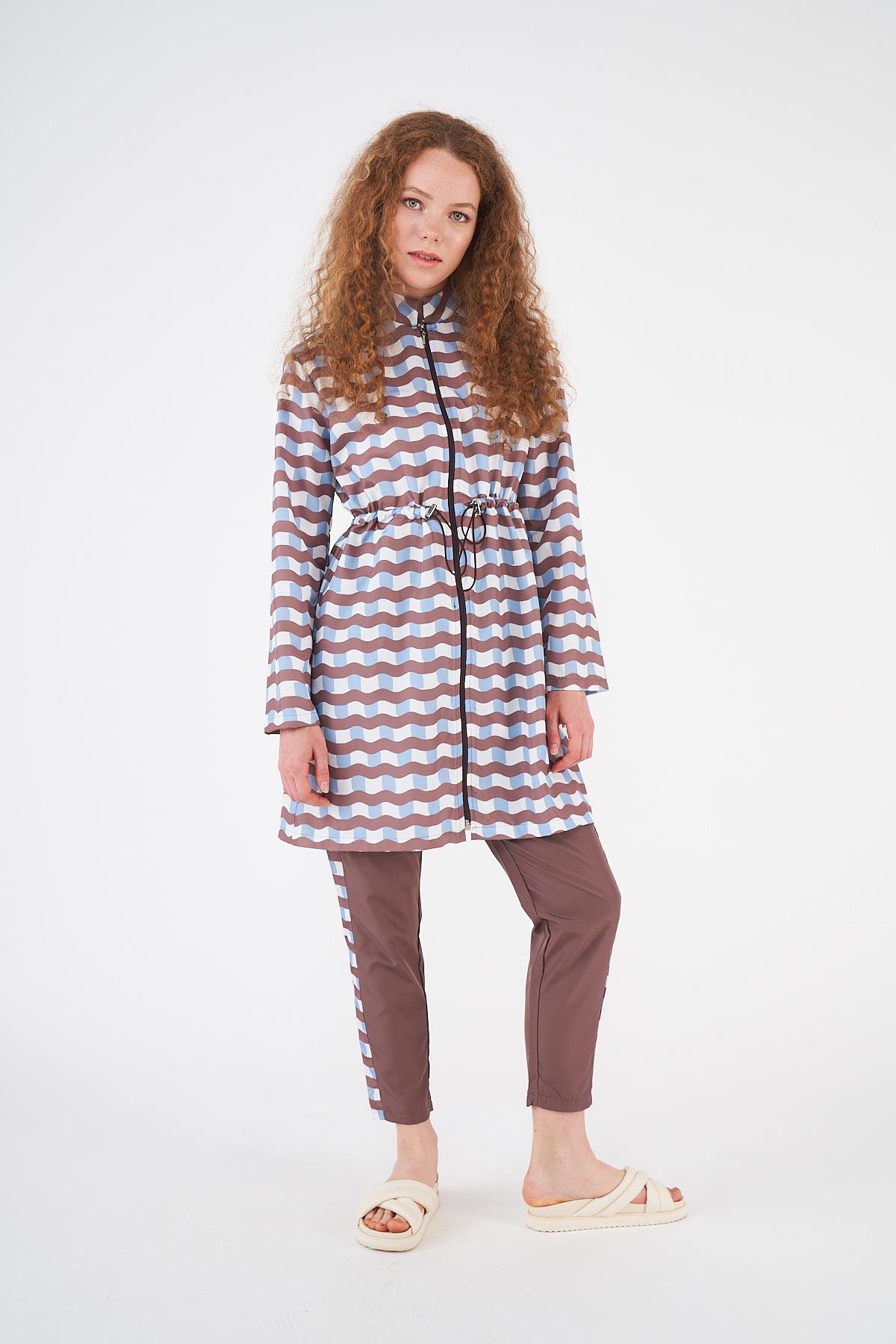 Stopper Wave Pattern Covered Swimsuit Brownrengi
