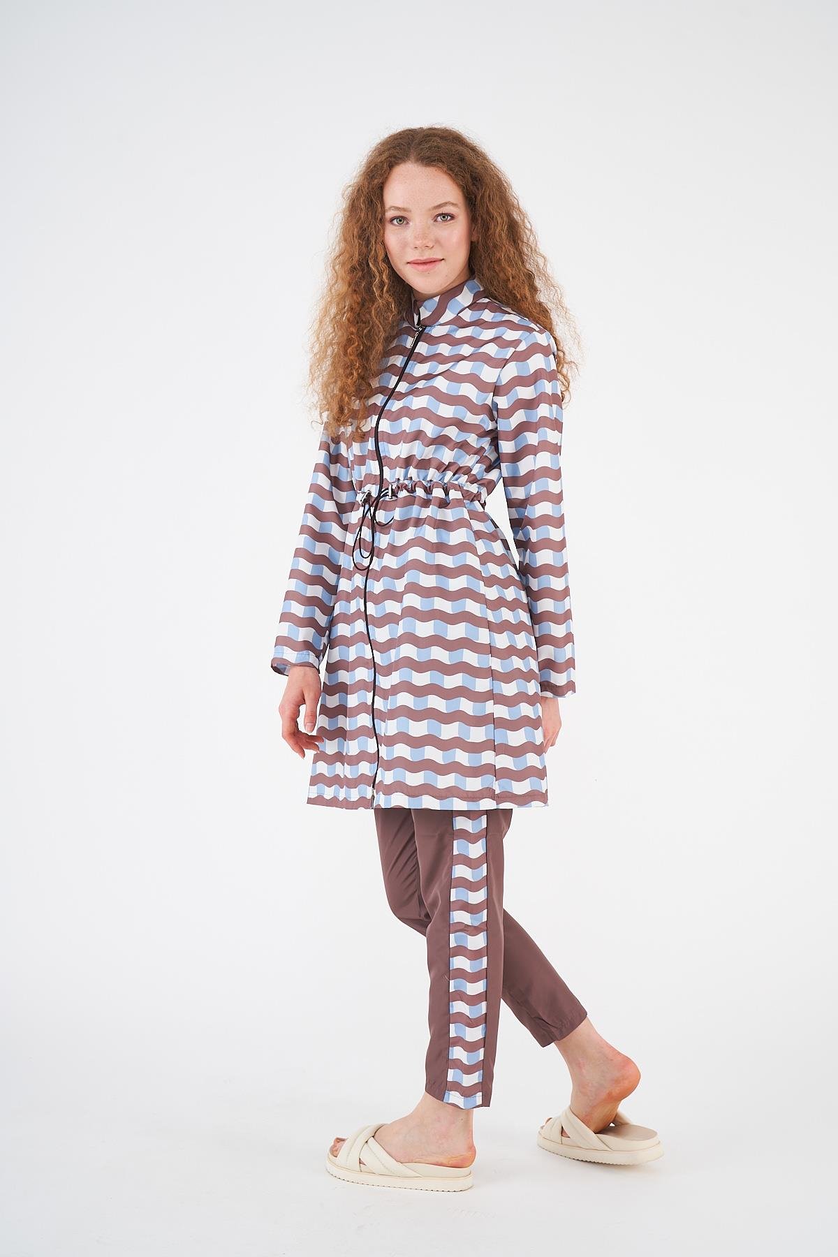 Stopper Wave Pattern Covered Swimsuit Brownrengi