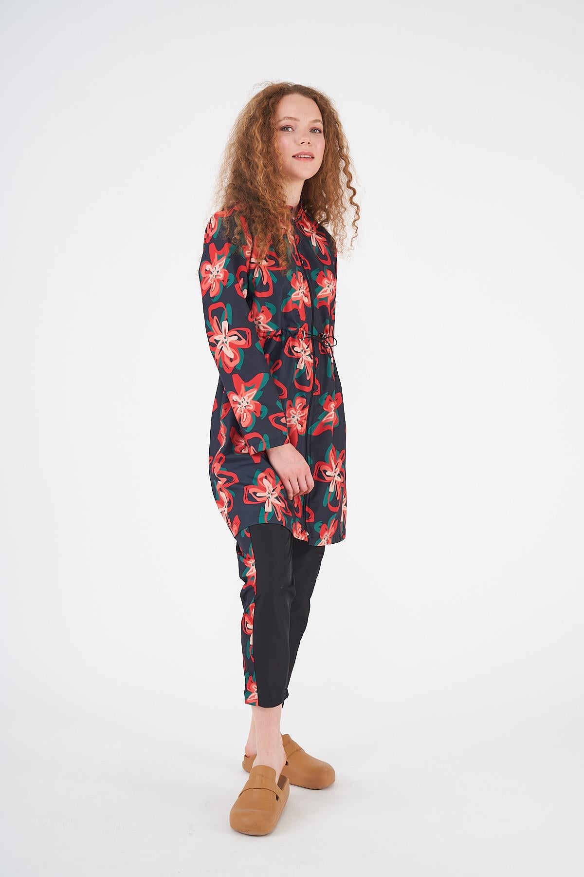 Stopper Floral Pattern Covered Swimsuit Black