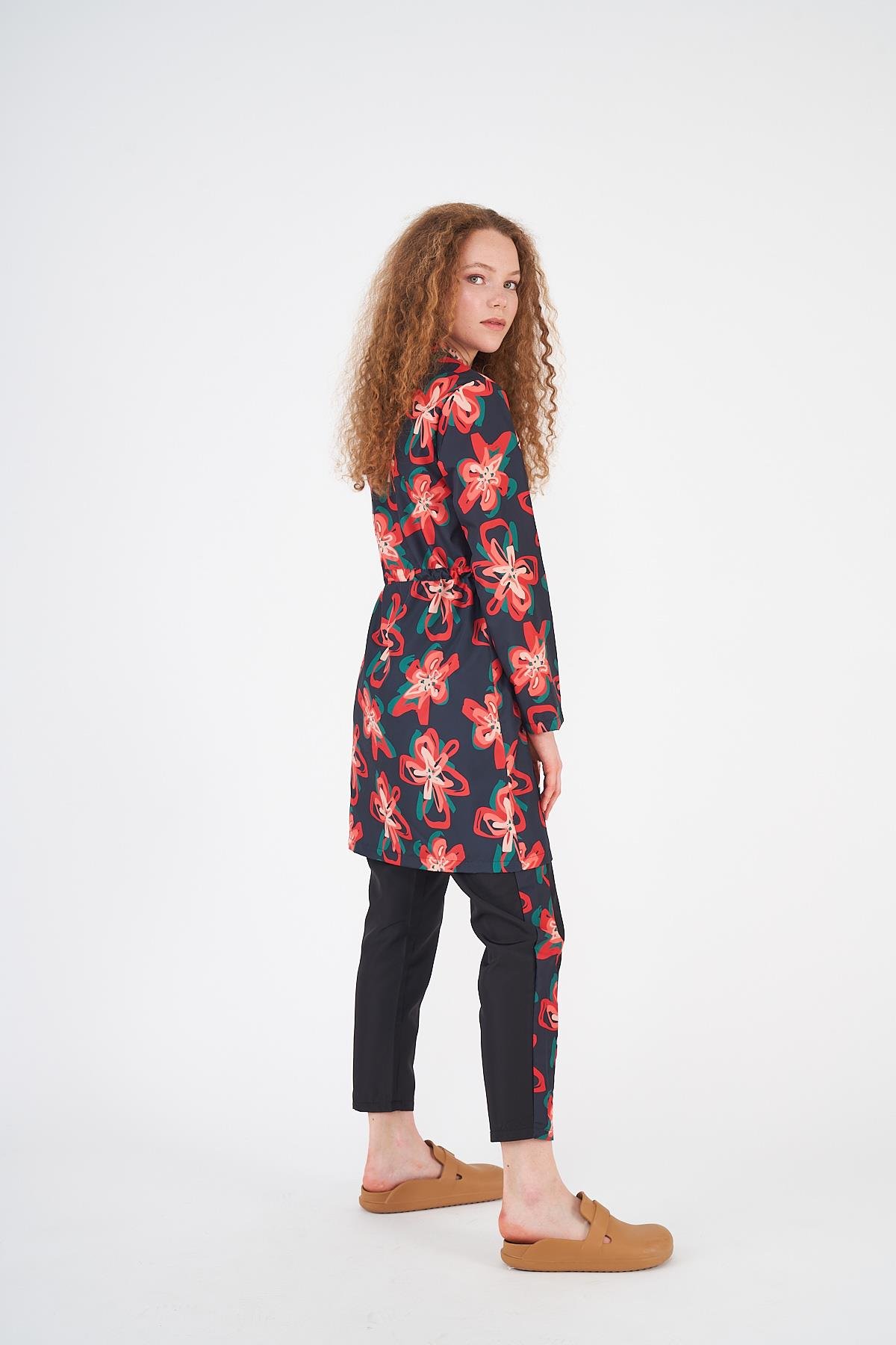 Stopper Floral Pattern Covered Swimsuit Black