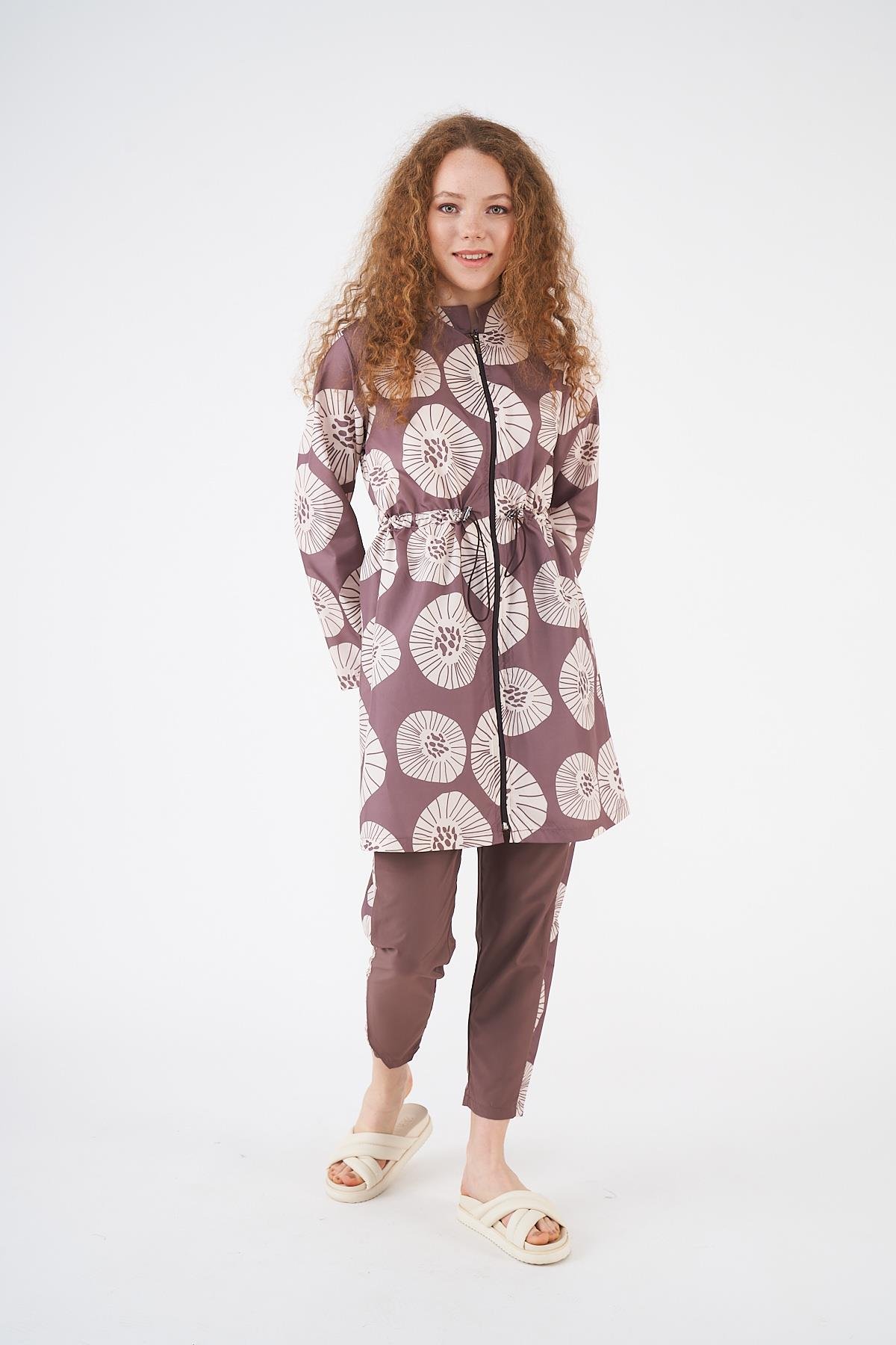 Stopper Pervane Pattern Covered Swimsuit Brownrengi
