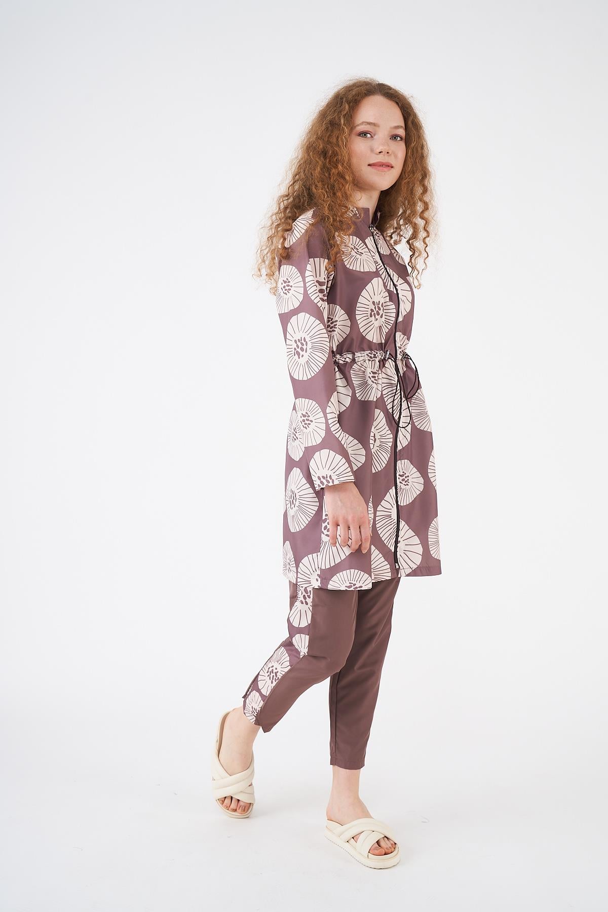 Stopper Pervane Pattern Covered Swimsuit Brownrengi