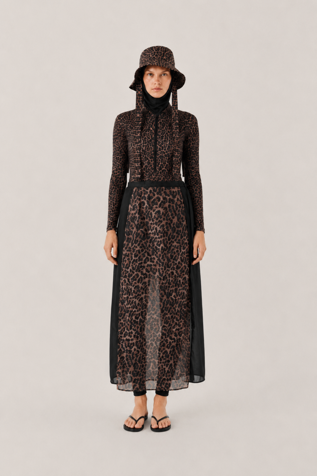 SUNVEIL | Şifon Bağlamalı Pareo Siyah Leopar