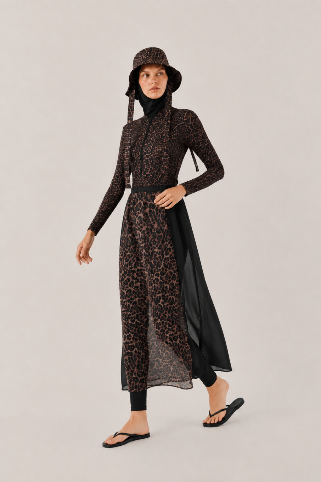 SUNVEIL | Şifon Bağlamalı Pareo Siyah Leopar
