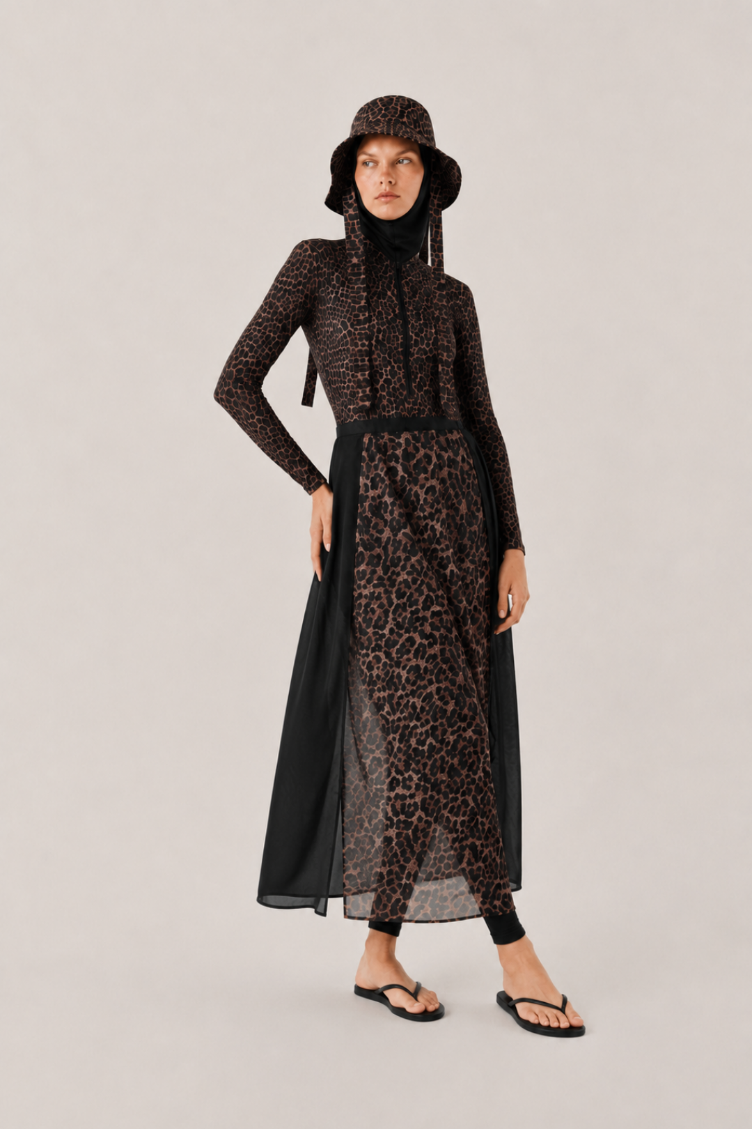 SUNVEIL | Şifon Bağlamalı Pareo Siyah Leopar