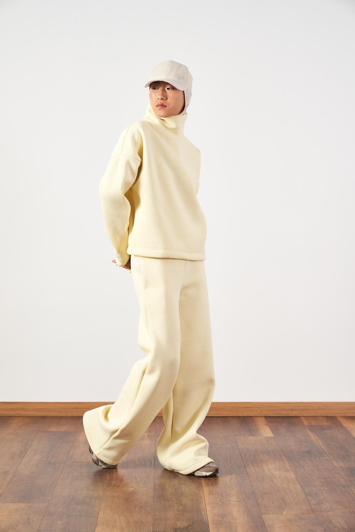 Üç İplik Polar Eşofman Takım Butter Yellow