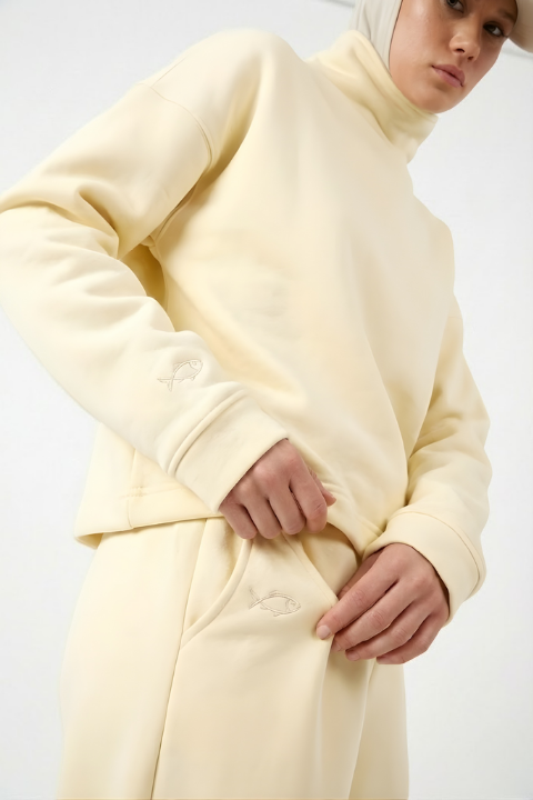 Üç İplik Polar Sweatshirt Butter Yellow