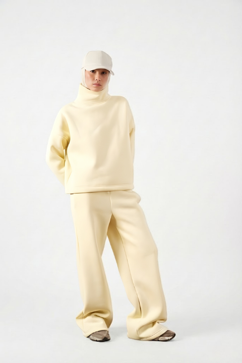 Üç İplik Polar Sweatshirt Butter Yellow