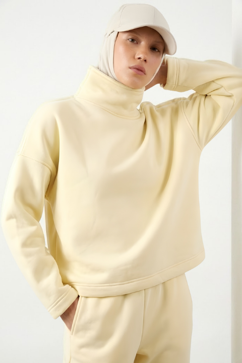Üç İplik Polar Sweatshirt Butter Yellow