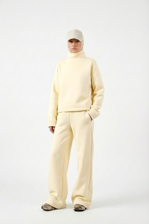 Üç İplik Polar Sweatshirt Butter Yellow