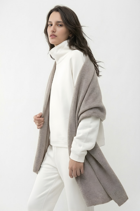 Üç İplik Polar Sweatshirt Ekru