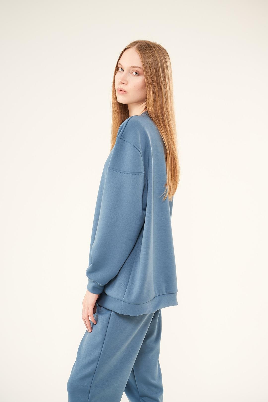 Üçgen Detaylı Sweatshirt İndigo