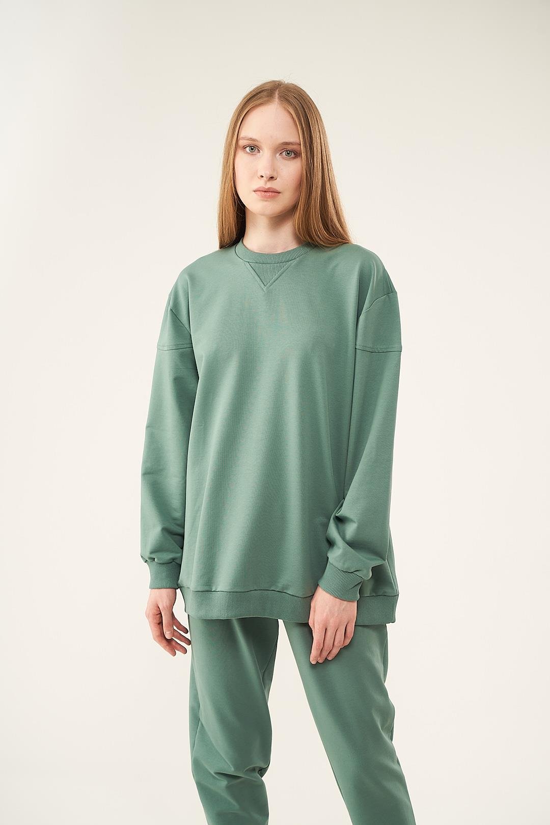 Üçgen Detaylı Sweatshirt Yeşil