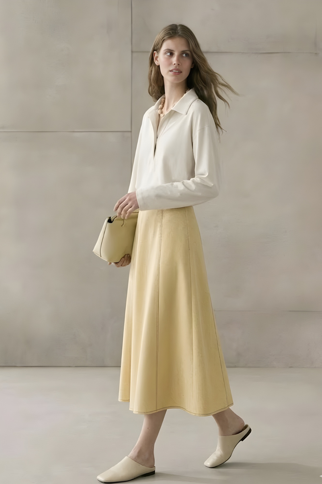 VALA | Etek Görünümlü Geniş Paça Pantolon Butter Yellow
