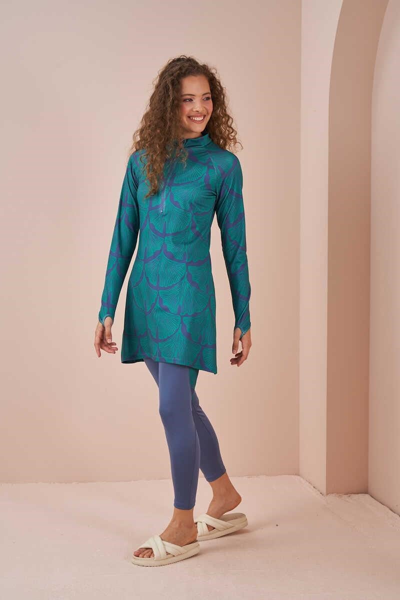 Leaf Performance Covered Swimsuit Set indigo