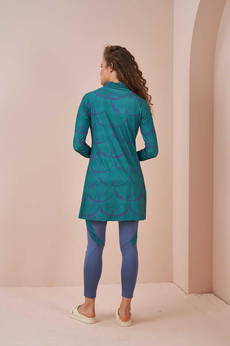 Leaf Performance Covered Swimsuit Set indigo