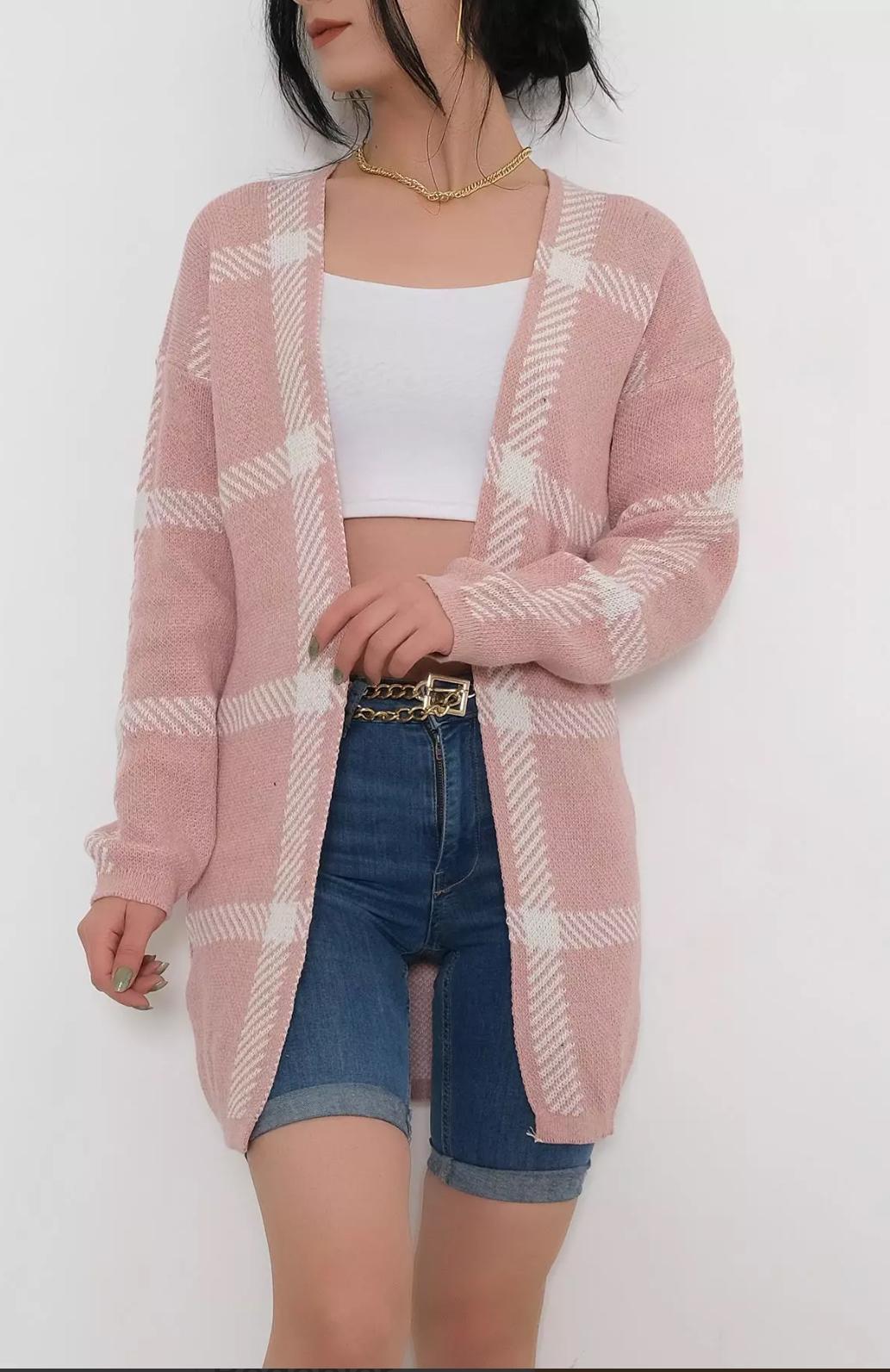 Çizgili Hırka Pembe