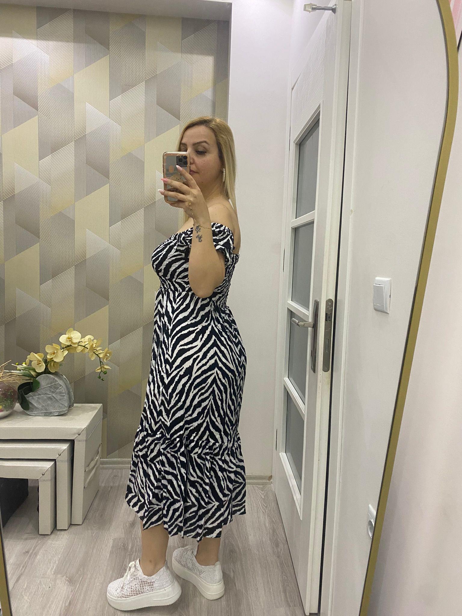 Dokuma Lastikli Elbise Zebra