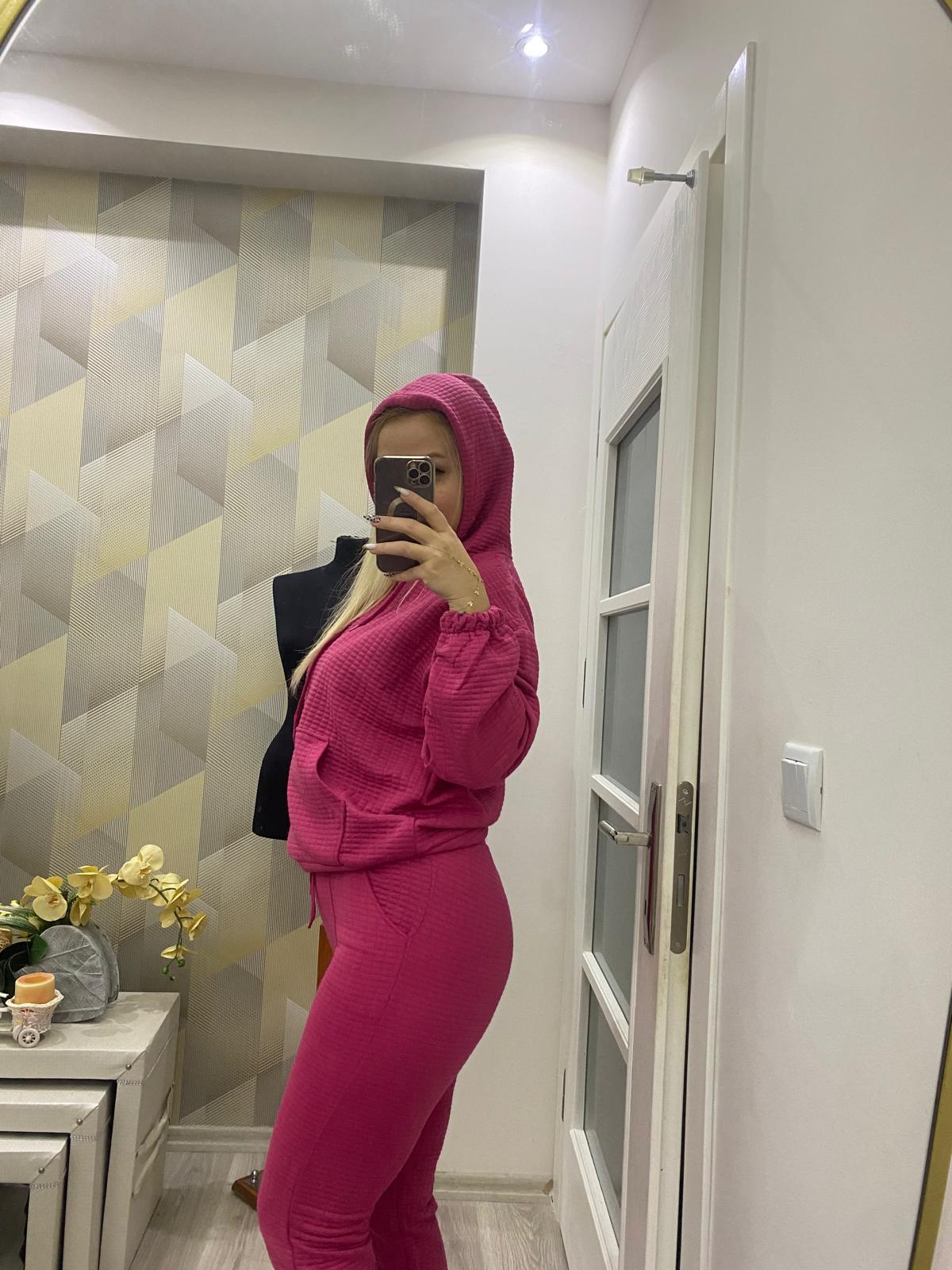 Kapüşonlu İki İplik Eşofman Takımı Pembe