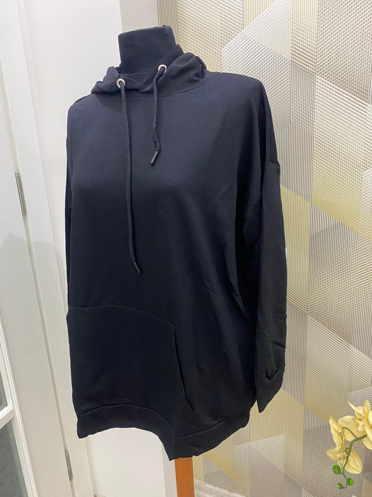 Kapüşonlu Uzun Sweat Siyah