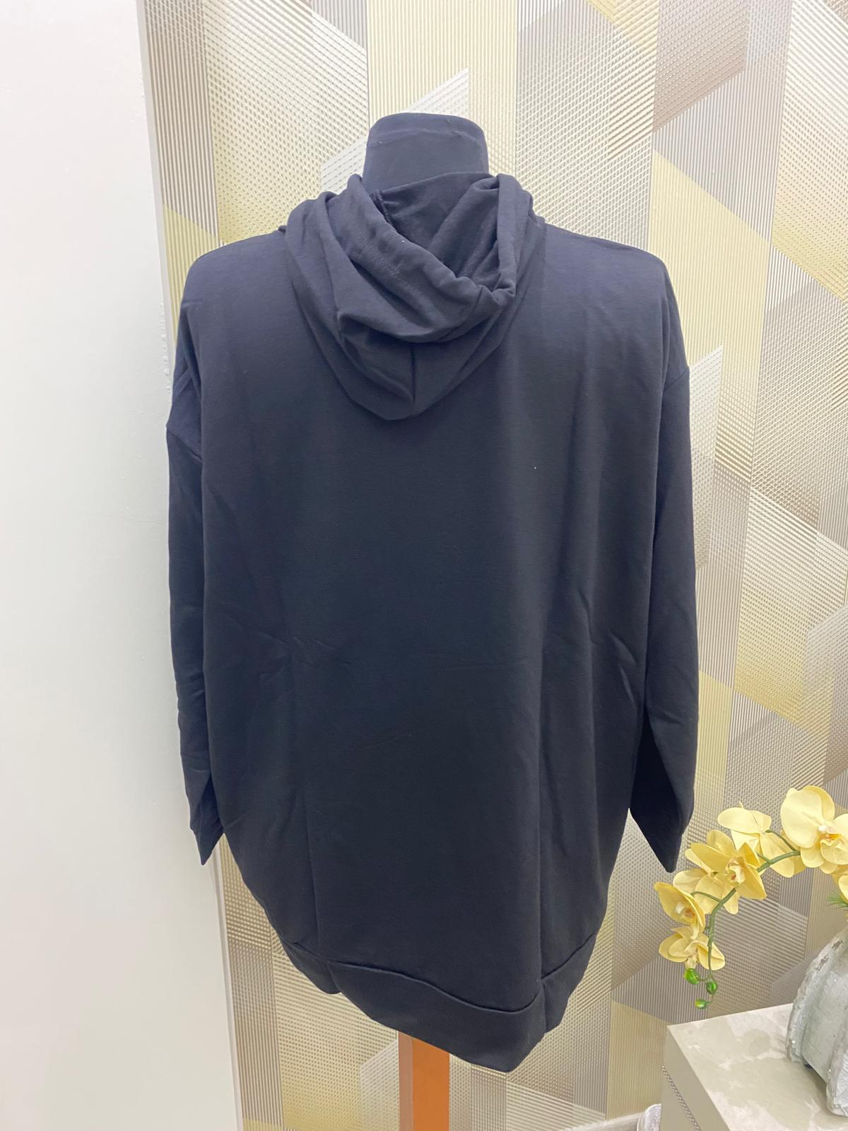 Kapüşonlu Uzun Sweat Siyah