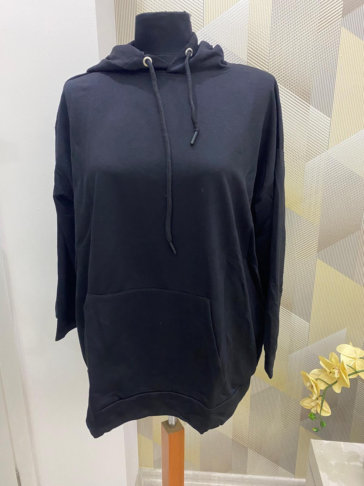 Kapüşonlu Uzun Sweat Siyah