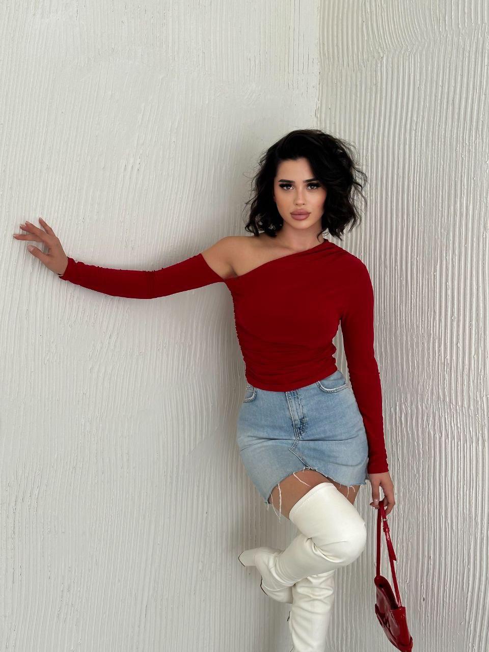 Kol Detay Sandy Bluz Kırmızı