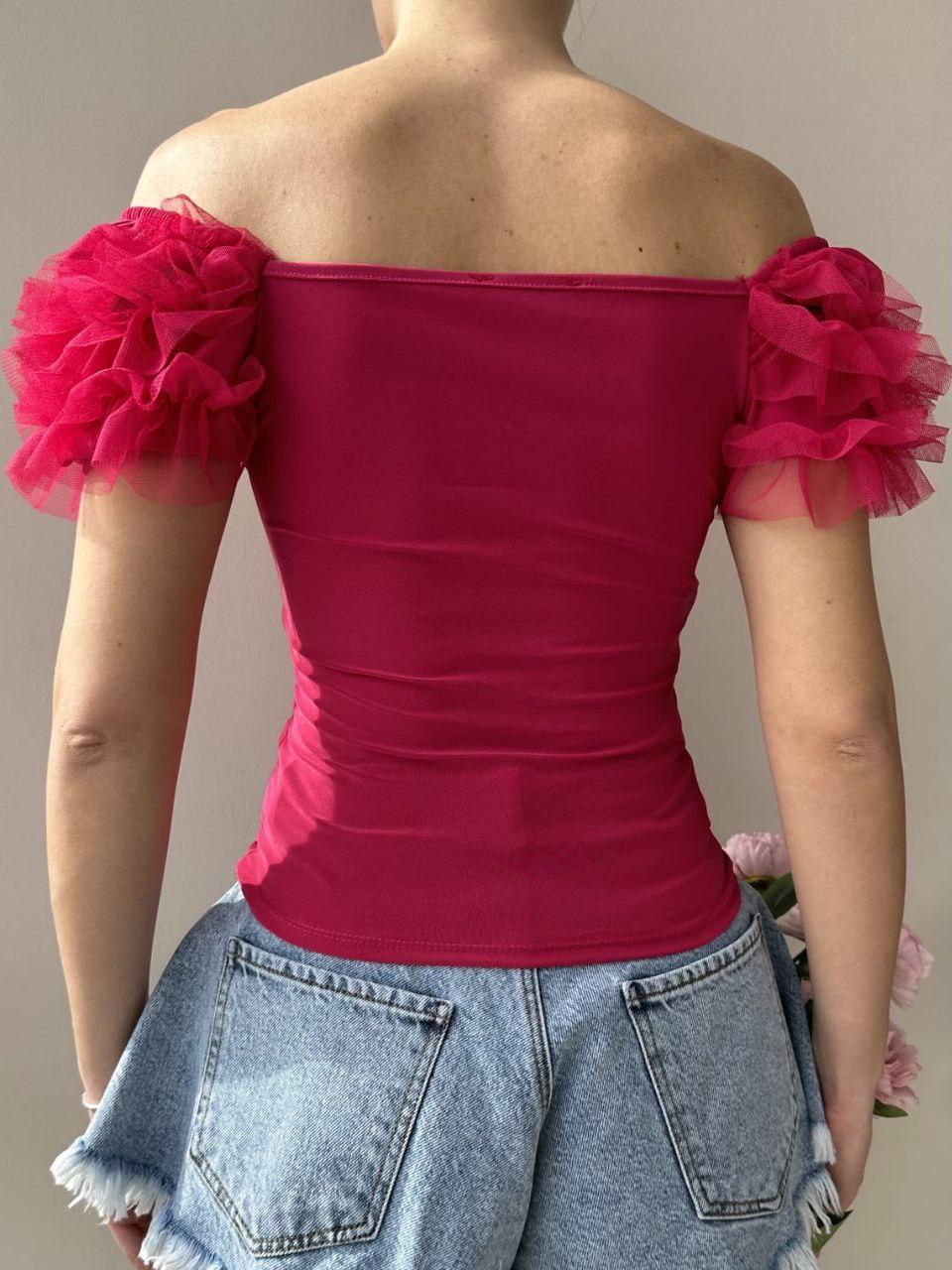 Kolu Tül Detay Sandy Bluz Pembe