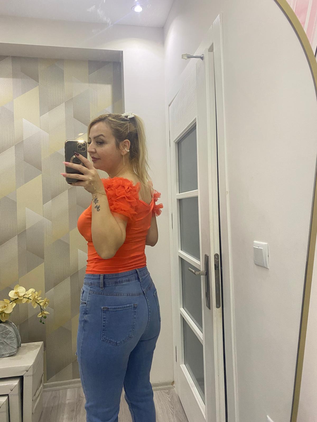 Kolu Tül Detay Sandy Bluz Turuncu