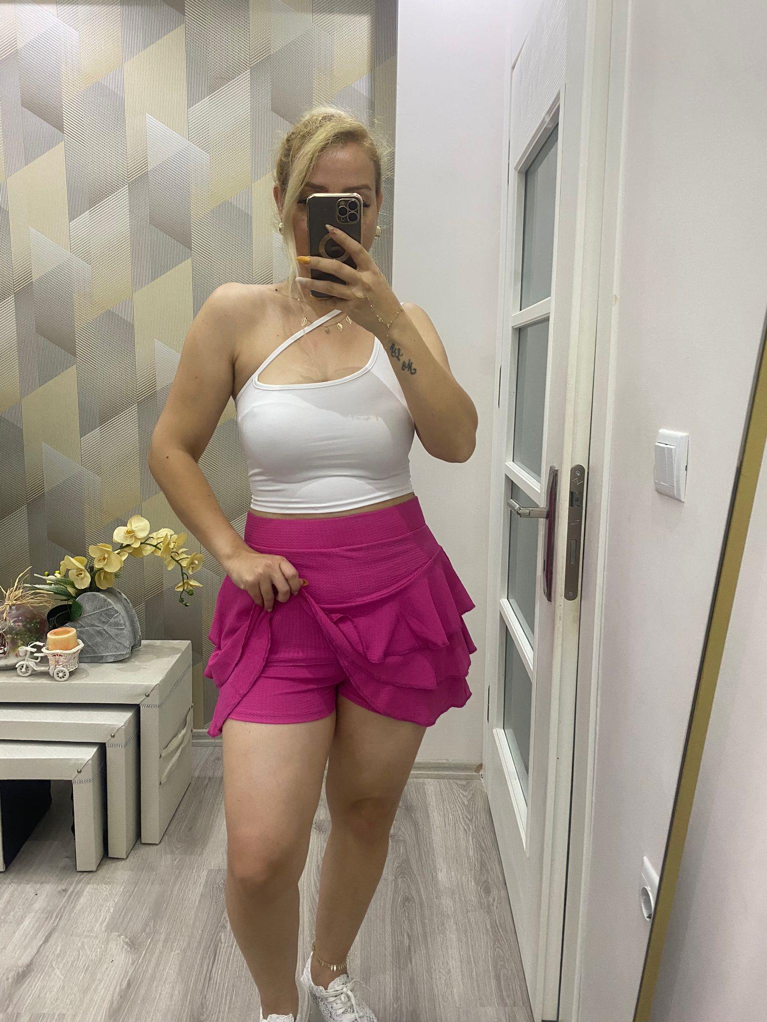 Mykonos Fırfırlı Şort Etek Pembe