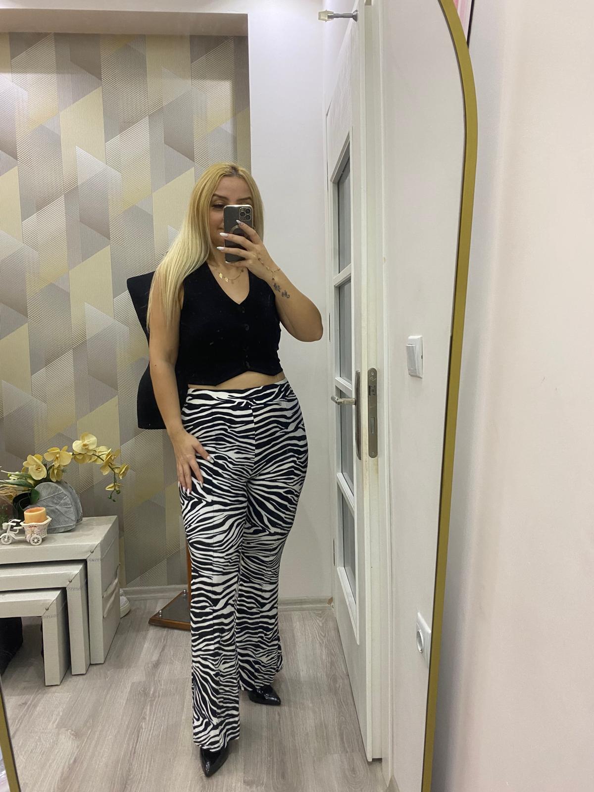 Zebra Desen Süet Pantolon