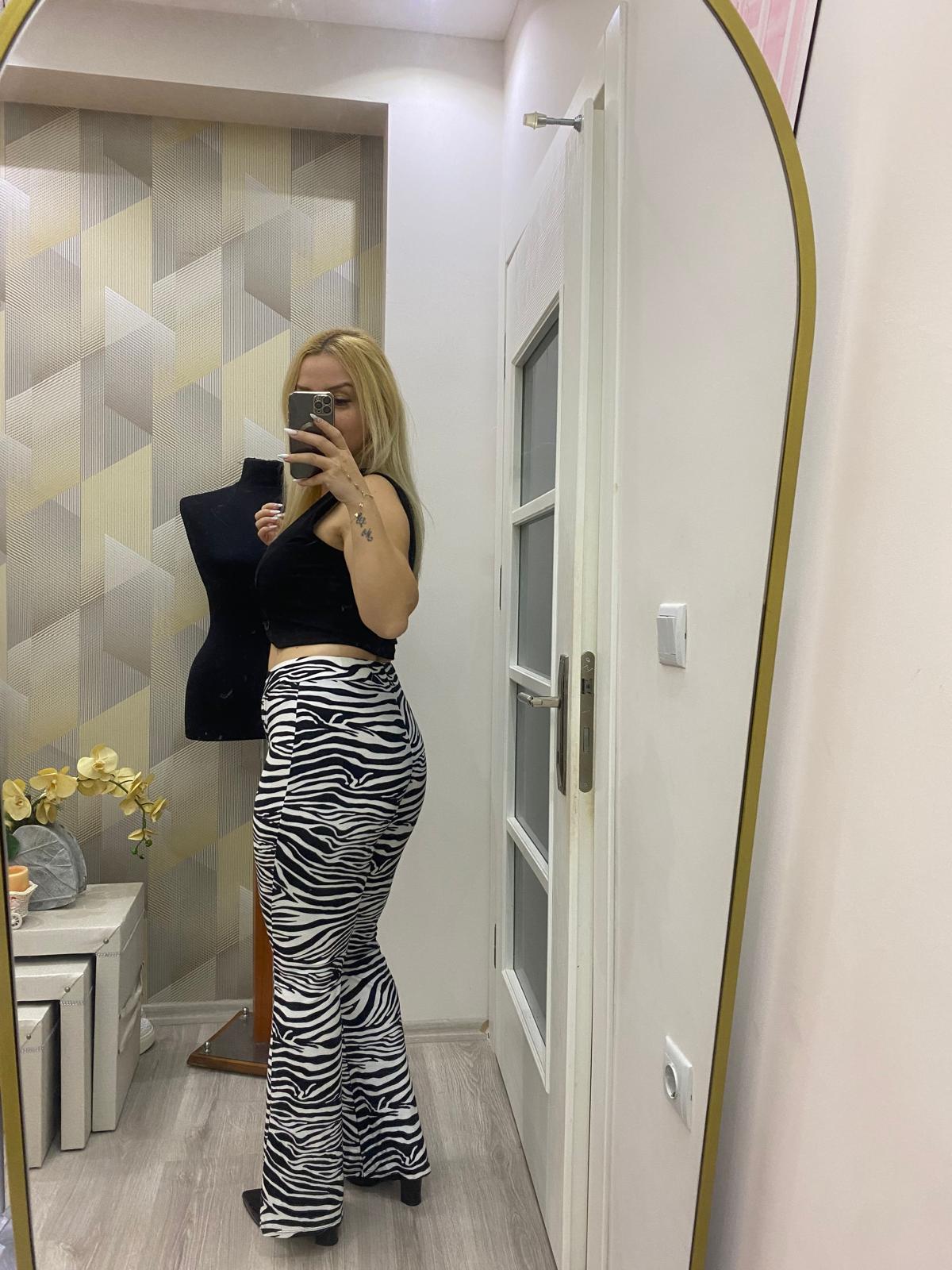 Zebra Desen Süet Pantolon