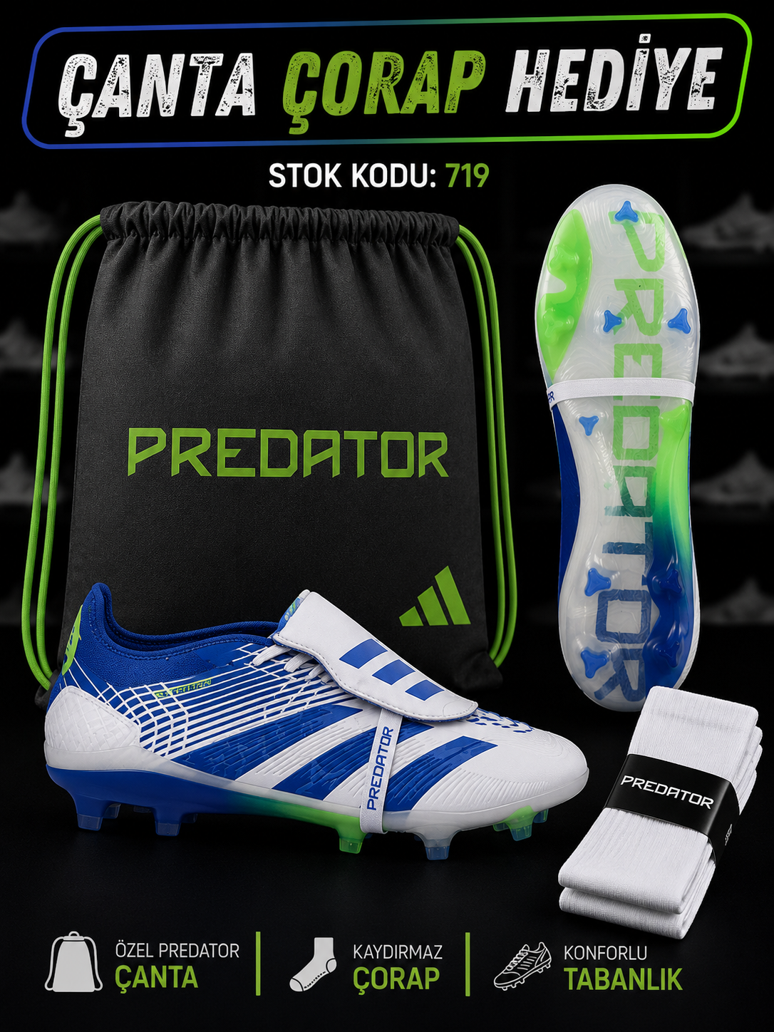 Predator Foldover Tongue FG Beyaz Mavi