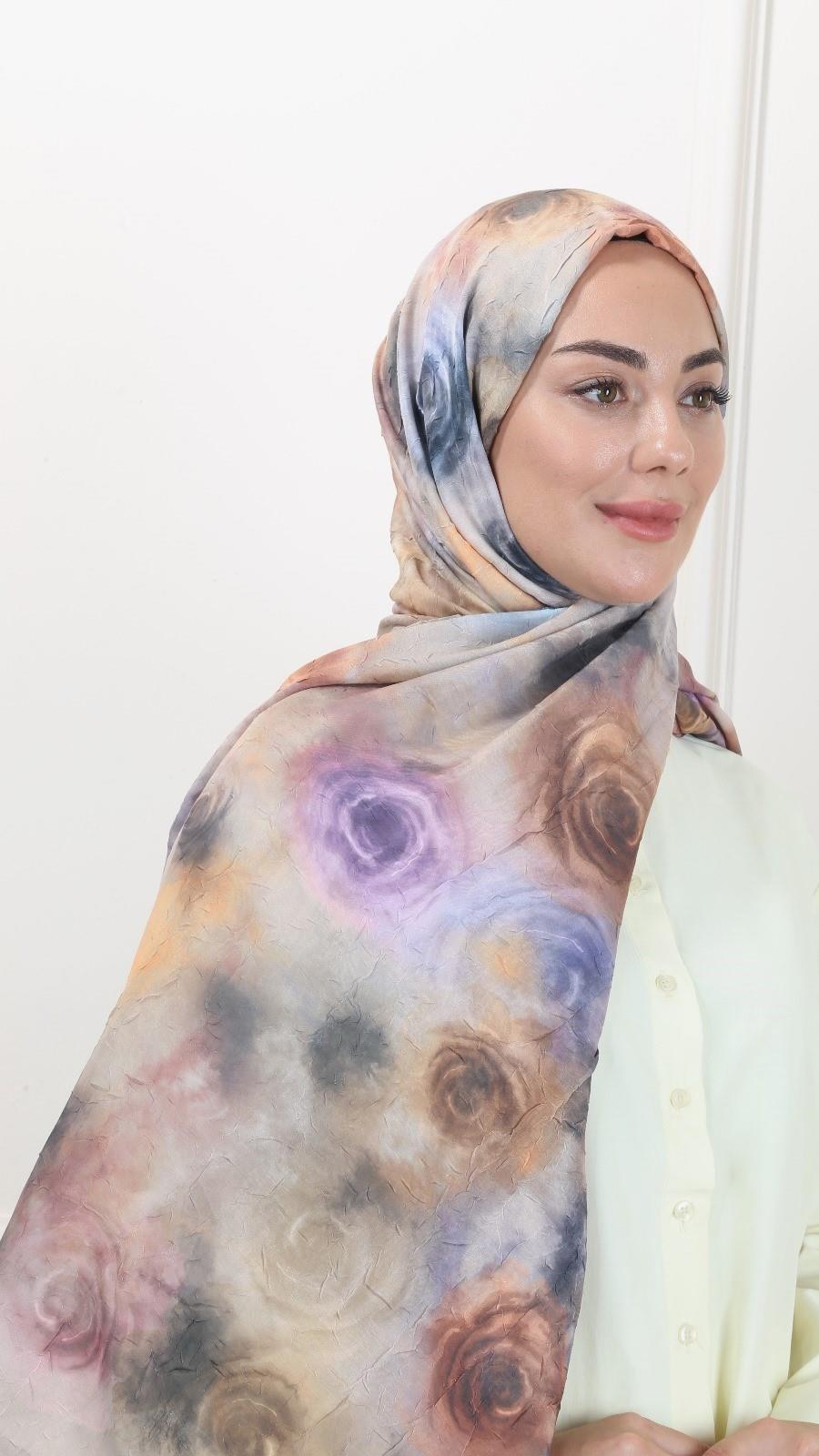 Desenli Kraş Şal Bej-3