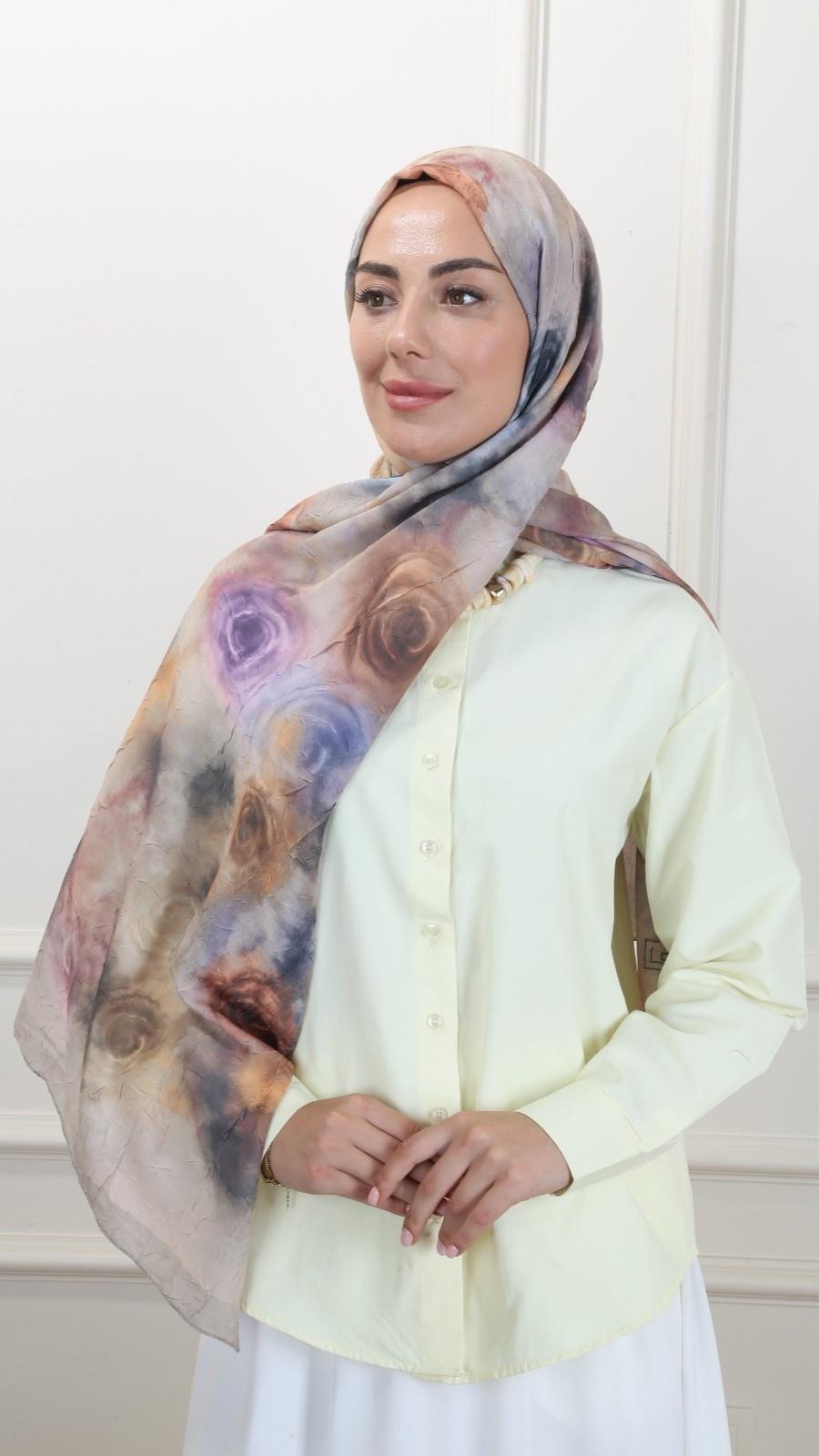 Desenli Kraş Şal Bej-3