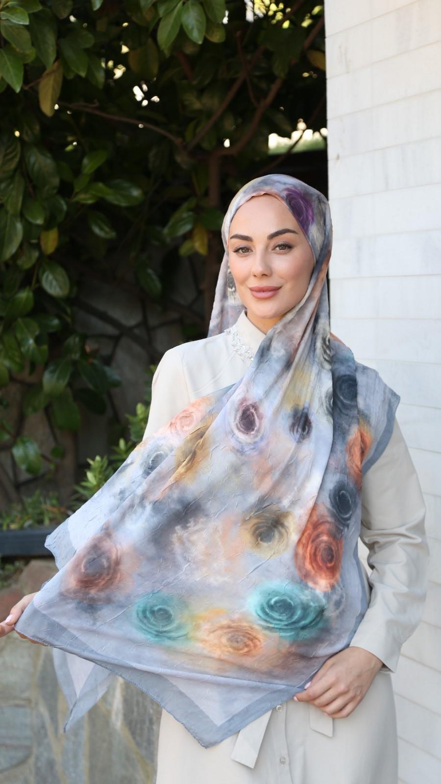 Desenli Kraş Şal Gri-5