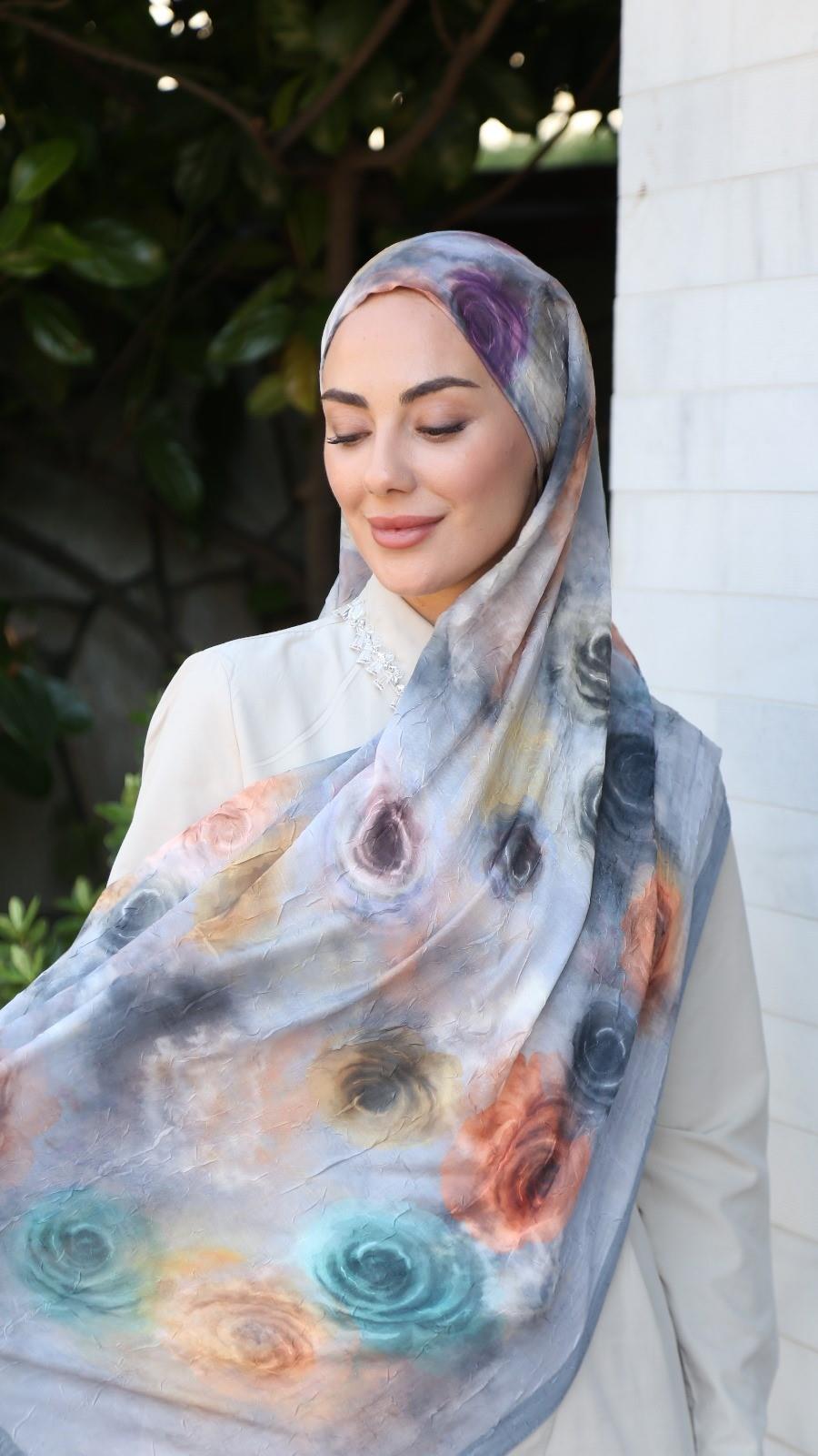 Desenli Kraş Şal Gri-5