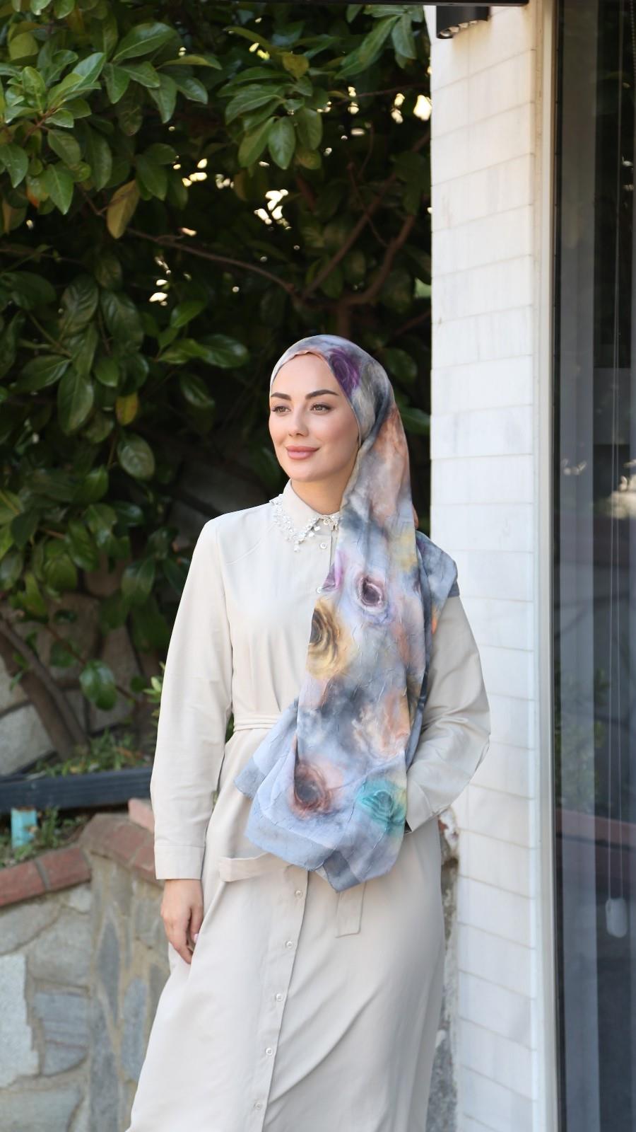 Desenli Kraş Şal Gri-5