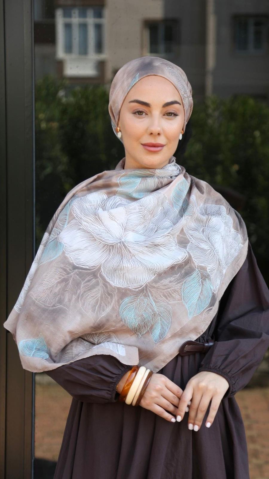 Desenli Kraş Şal Kahve-7